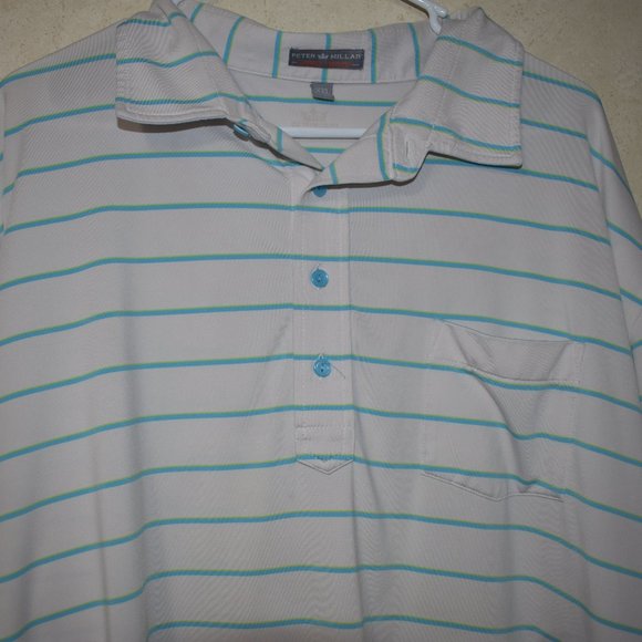 Peter Millar Summer Comfort Golf Polo Blue/Green/White Striped XXL - Picture 3 of 7